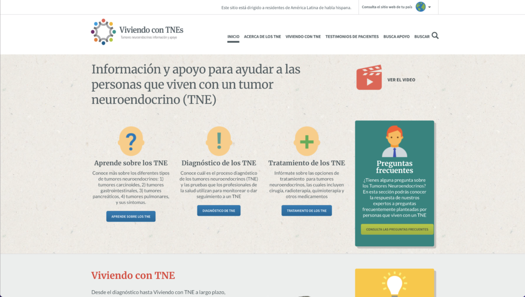 www.viviendocontnes.com homepage - LivingwithNETS Latin America launched